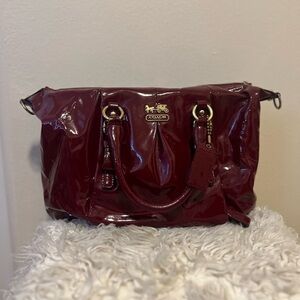 Coach Deep Red Patent Leather Shoulder Bag